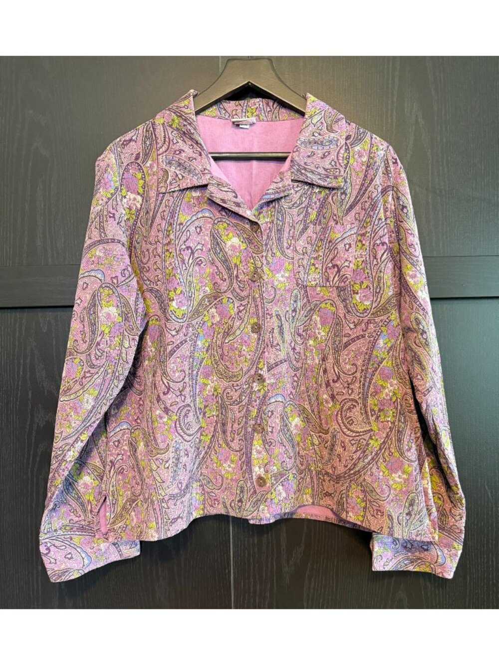 Habitat Purple Paisley Button Up Corduroy Jacket L/XL Long Sleeves Lagenlook